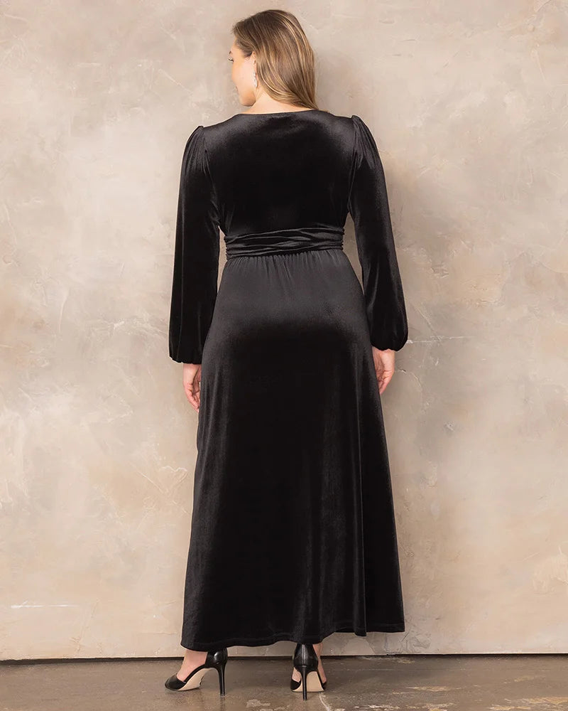 Plus Size Dresses Long Formal Velvet Mother of the Bride Plus Size Dress Onyx
