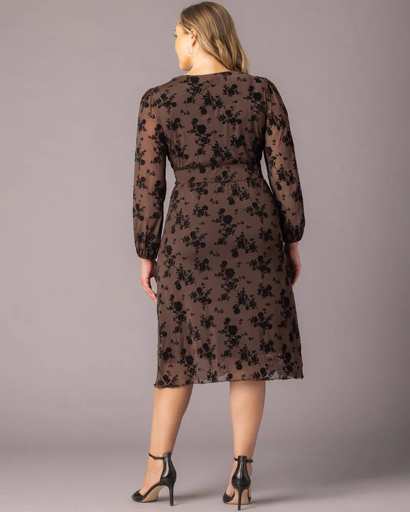 Plus Size Dresses Short Floral Midi Cocktail Plus Size Dress Kiyonna 17253601 Sable Flocked Florals