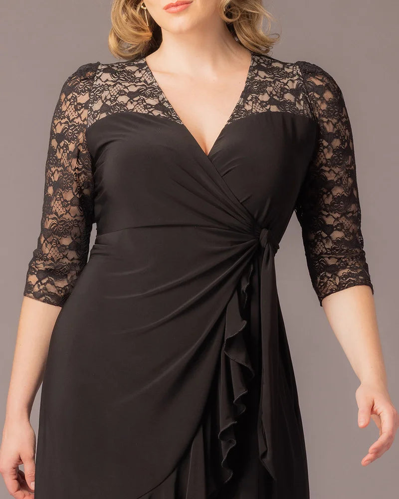 Plus Size Dresses Asymetric Lace Cocktail Plus Size Dress Kiyonna 18163207 Black Noir