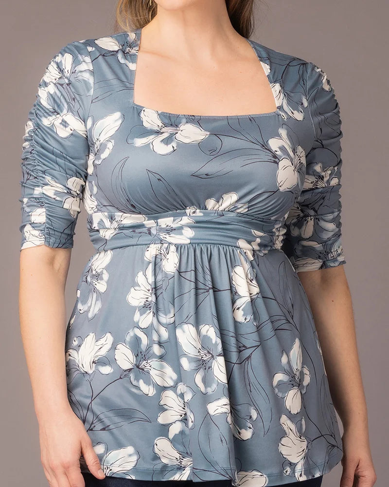 Square Neck Midi Jersey Empire Waist Plus Size Floral Top - Kiyonna KY22232601