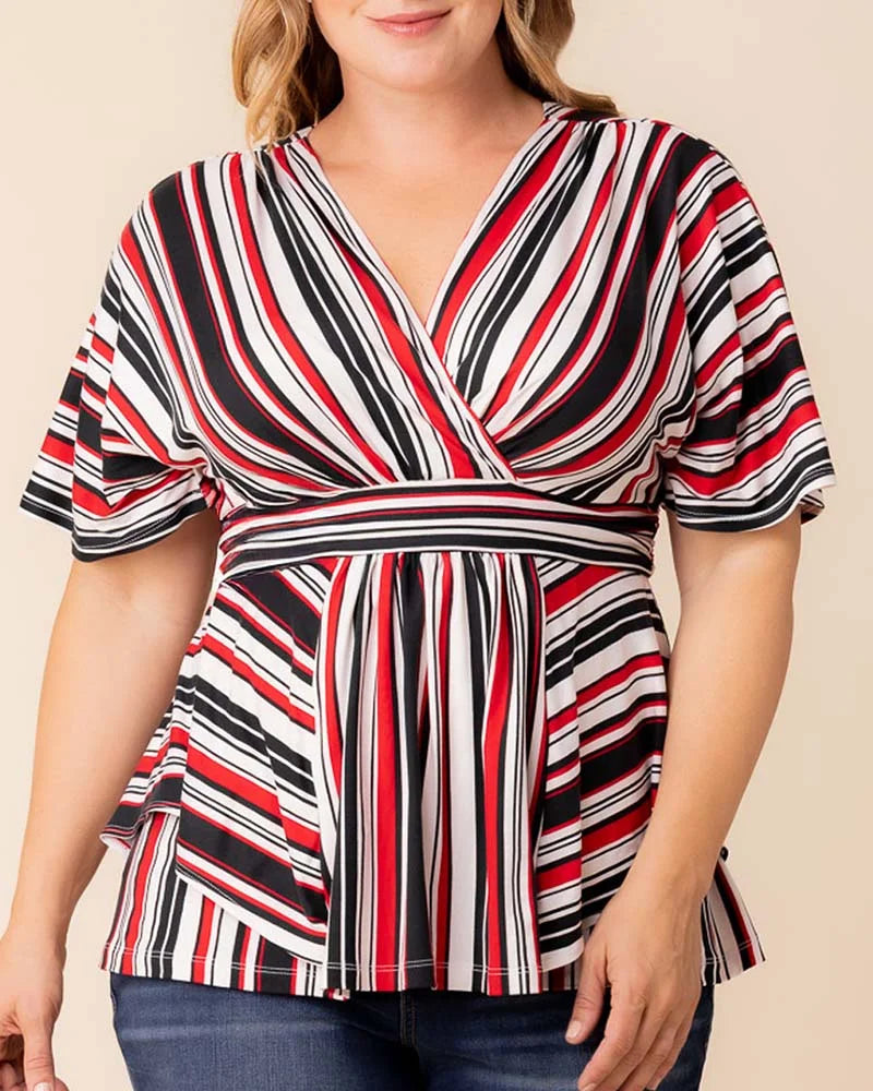 Top Plus Size Formal Top Kiyonna 22240703 Red White Black