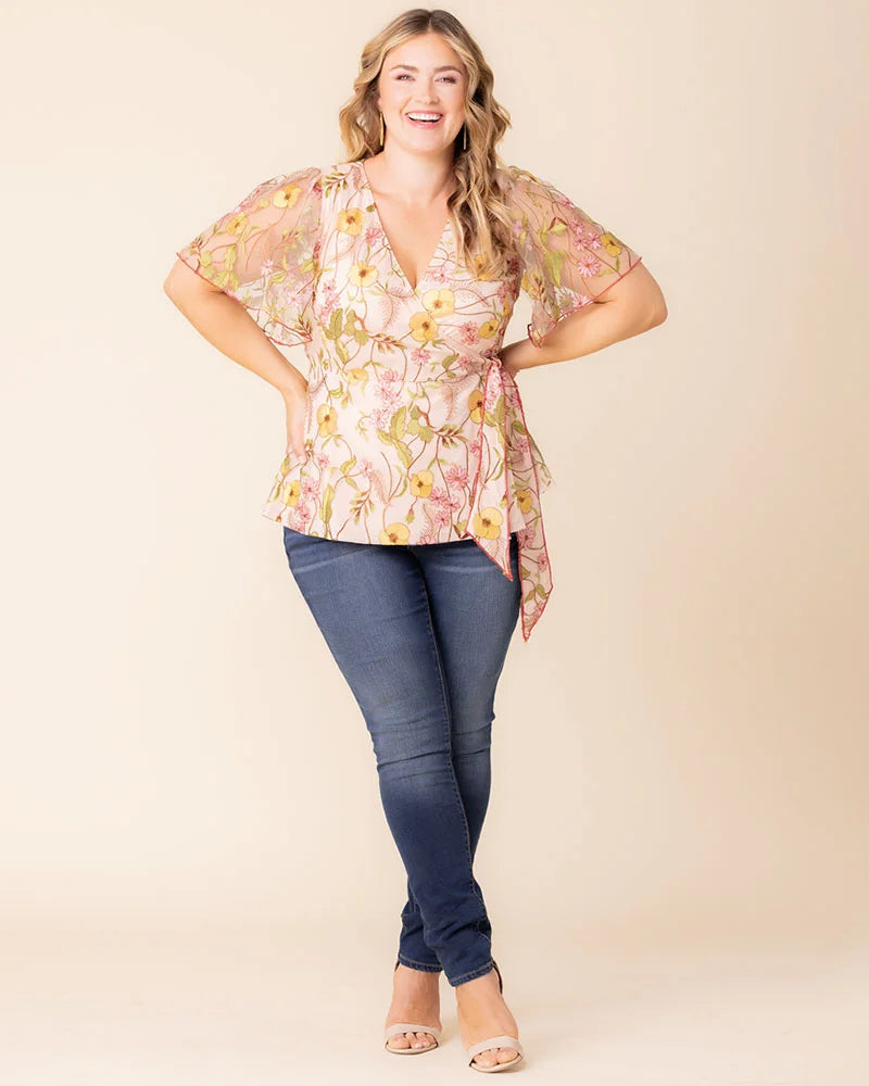 Top Formal Print Evening Fitted Top Kiyonna 22252104 Dawn Garden