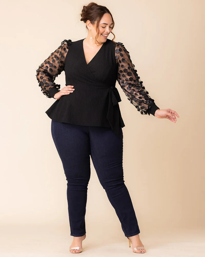 Top Long Sleeve Formal Pleated Top Kiyona 22253601 Onyx Blossoms