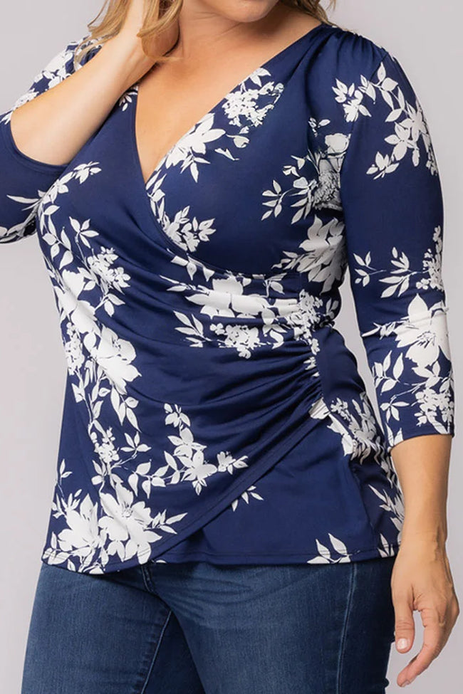 Top Fitted Formal Top Navy Floral Print