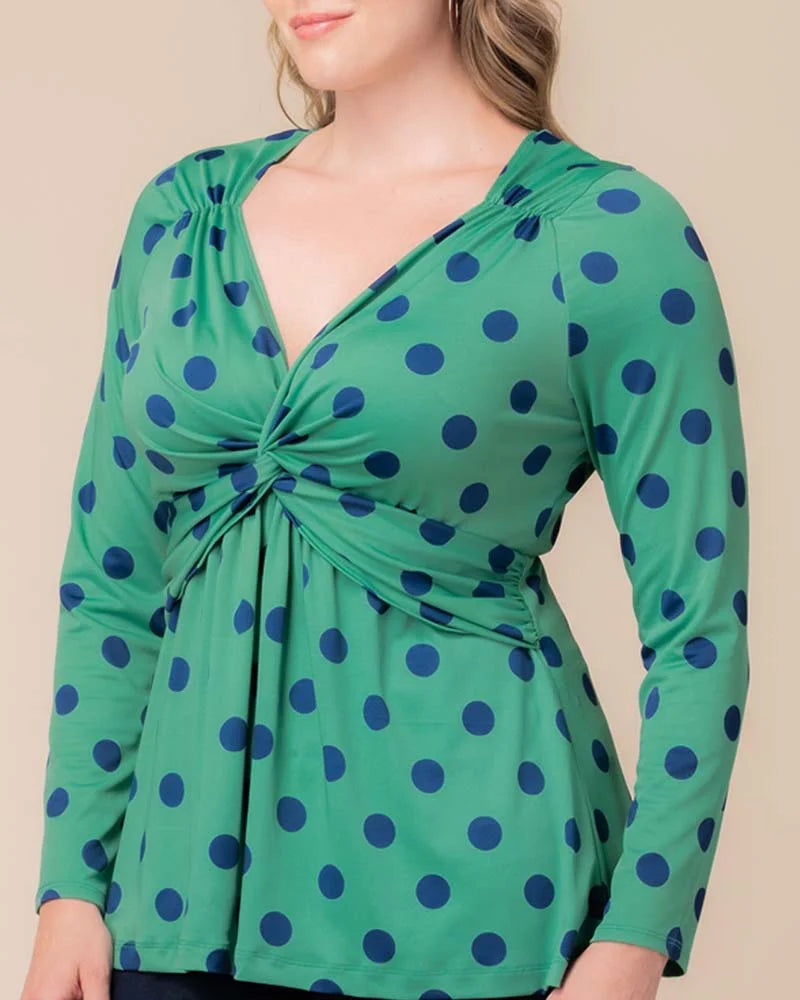 Top Formal Fitted Plus Size Top Green Polka Dot