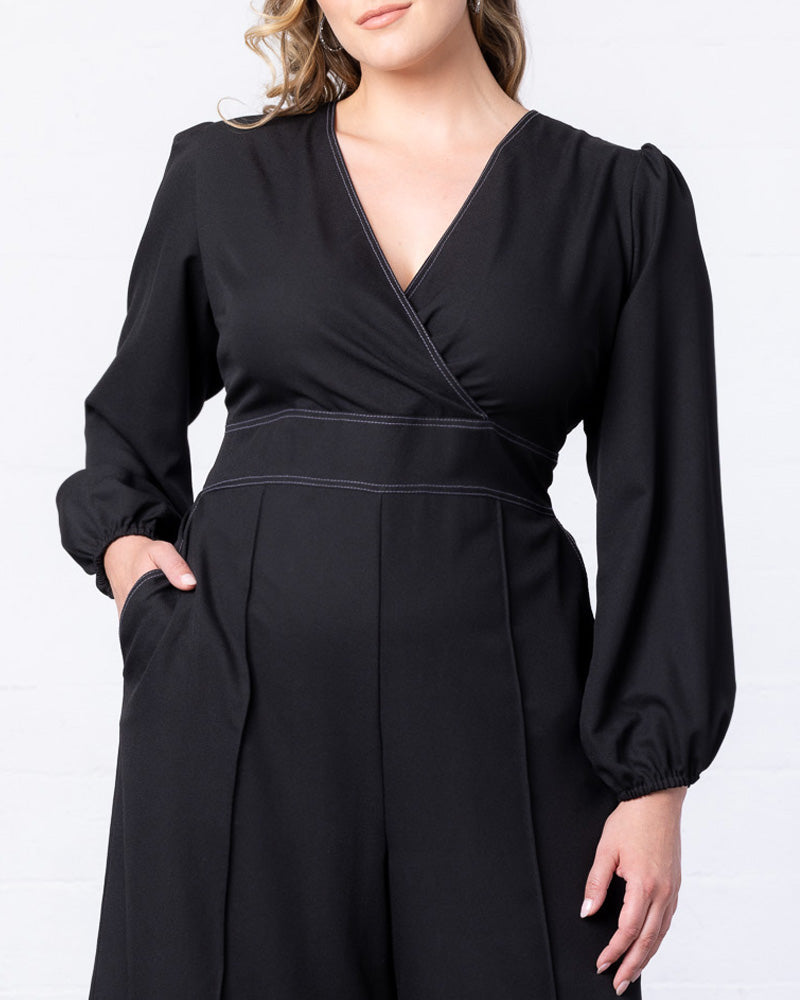 Jumpsuit Plus Size Long Sleeve Formal Jumpsuit Kiyonna 33232703 Black Noir
