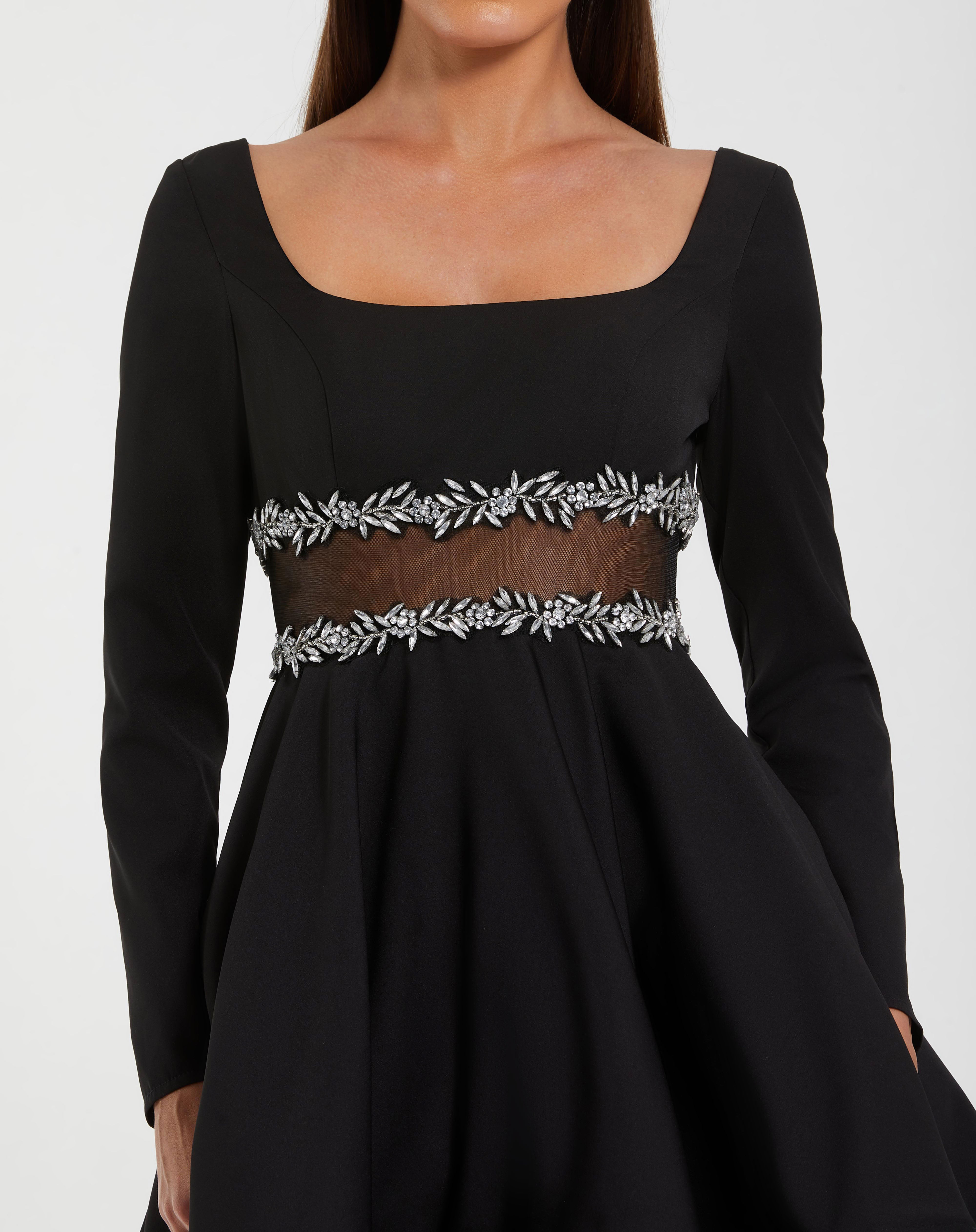 Black Square Neck Short Crepe Cocktail Fit & Flare Dress Mac Duggal 50047