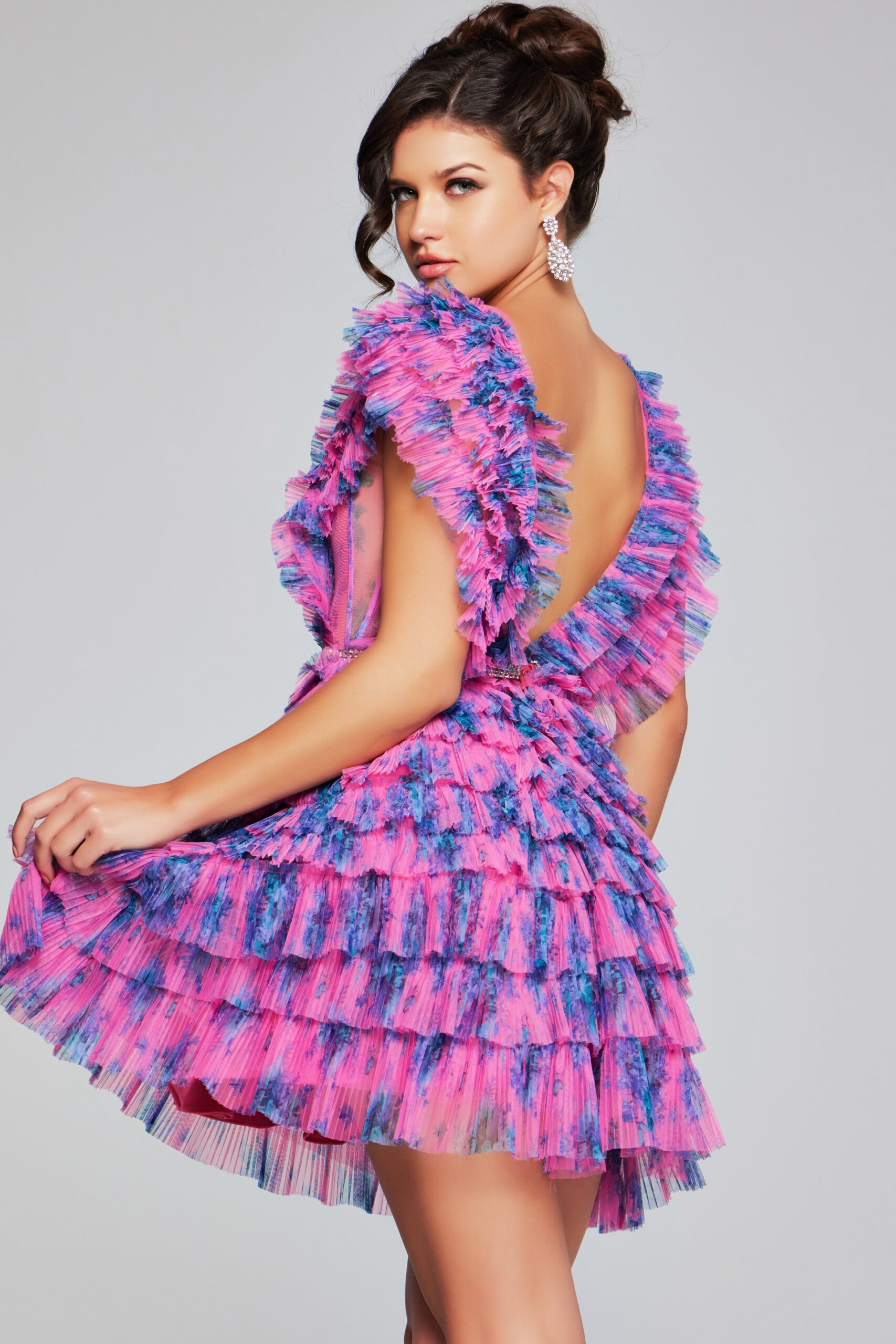Jovani 50069 Short Homecoming Floral Print Pleated Cocktail Dress