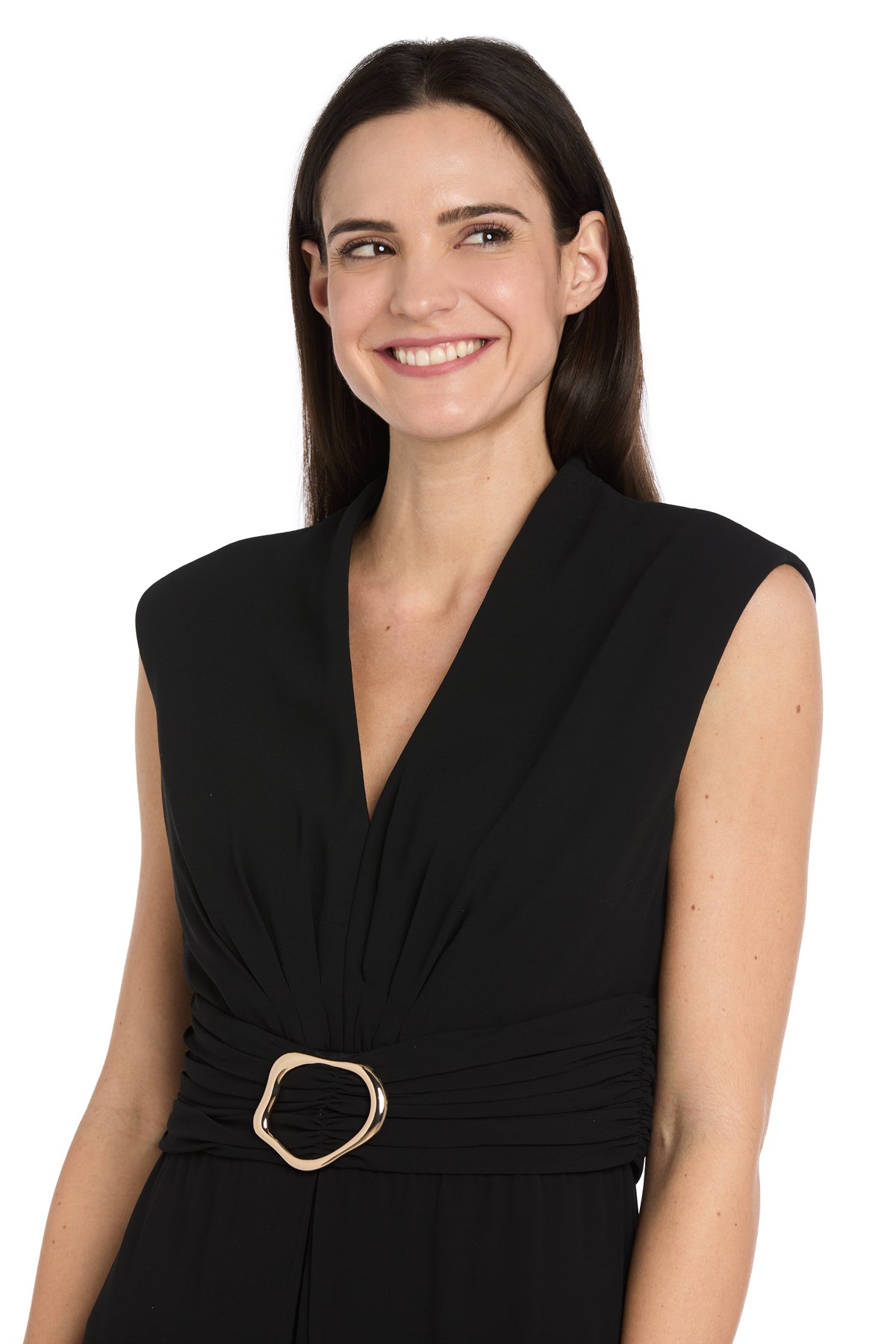V-Neck Sleeveless Chiffon Jumpsuit by R&M Richards 5006 in Black