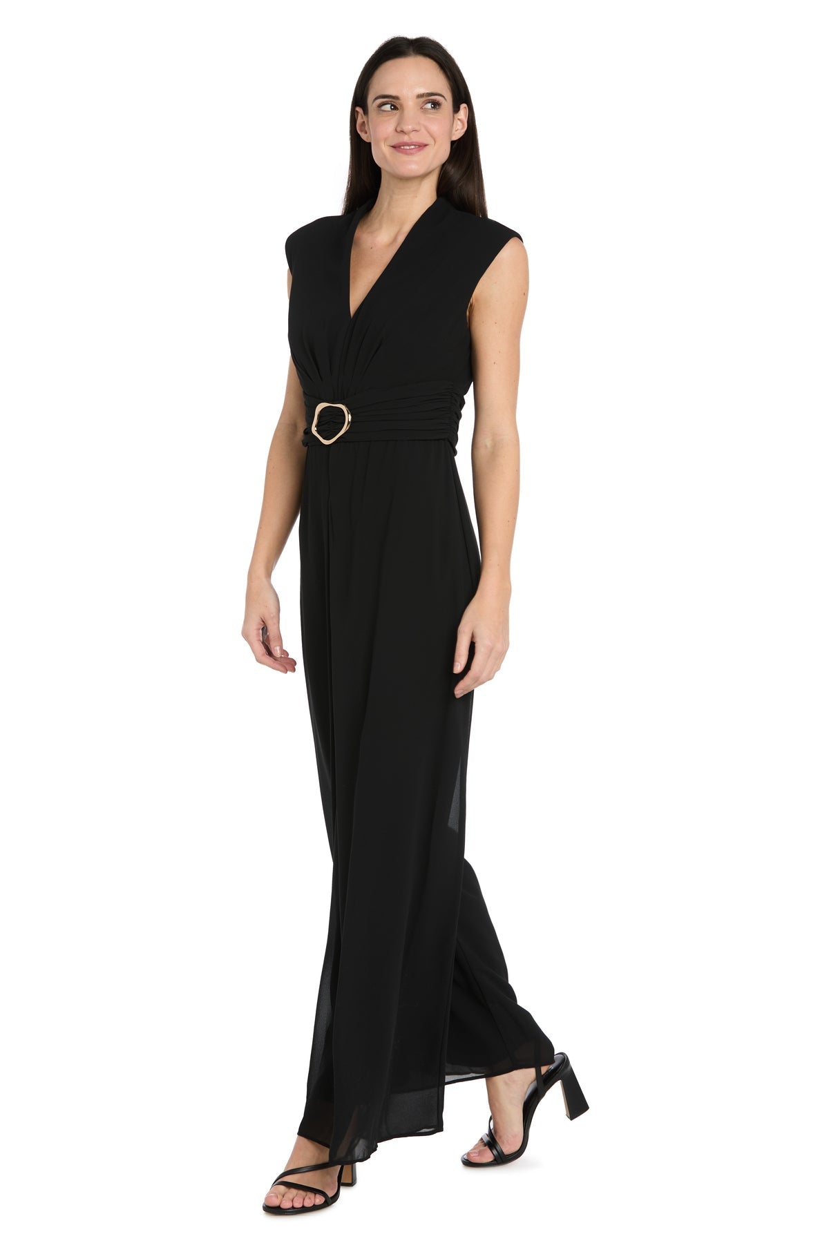 V-Neck Sleeveless Chiffon Jumpsuit by R&M Richards 5006 in Black