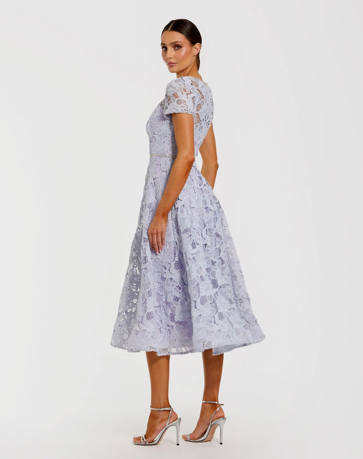 Jewel Neck Tea-Length Lace Cocktail Dress by Mac Duggal 50073 in Lilac