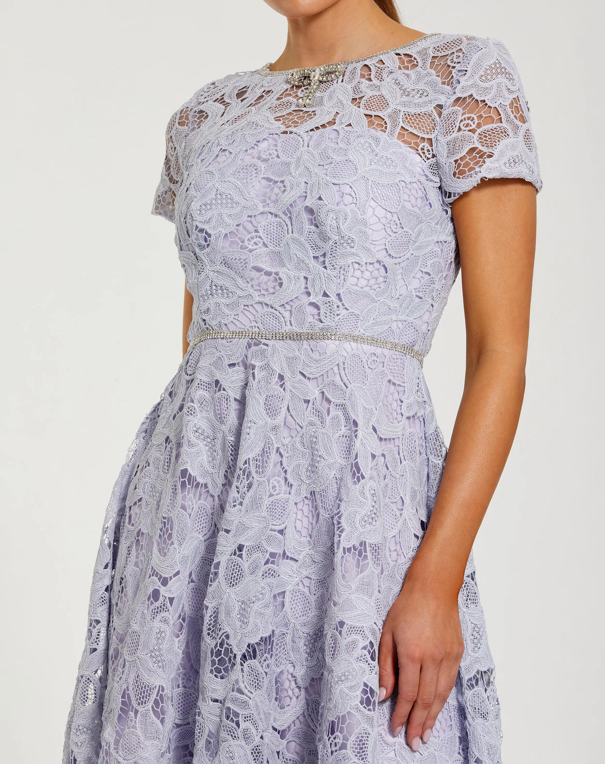 Jewel Neck Tea-Length Lace Cocktail Dress by Mac Duggal 50073 in Lilac