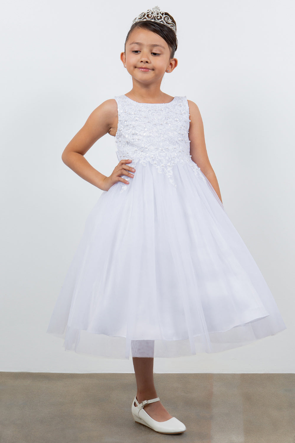 Flower Girl Dresses Long Floral Lace Applique Flower Girl Dress White
