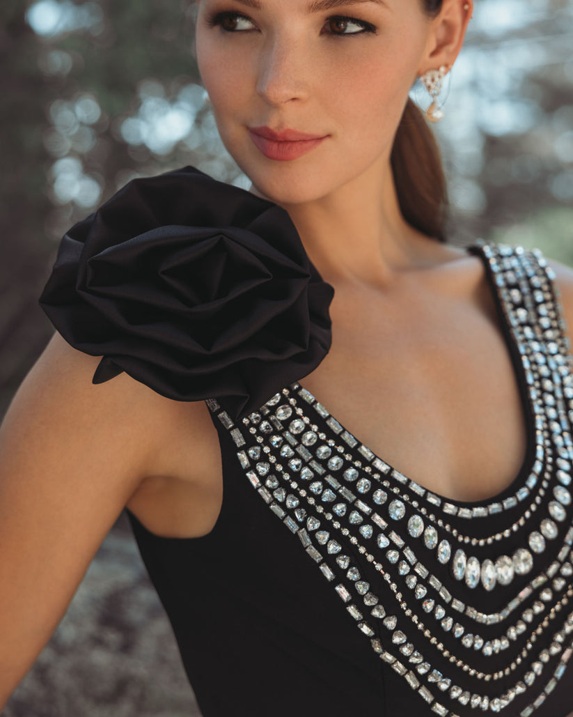 Formal Dresses Beaded Long Formal Fitted Evening Gown Black