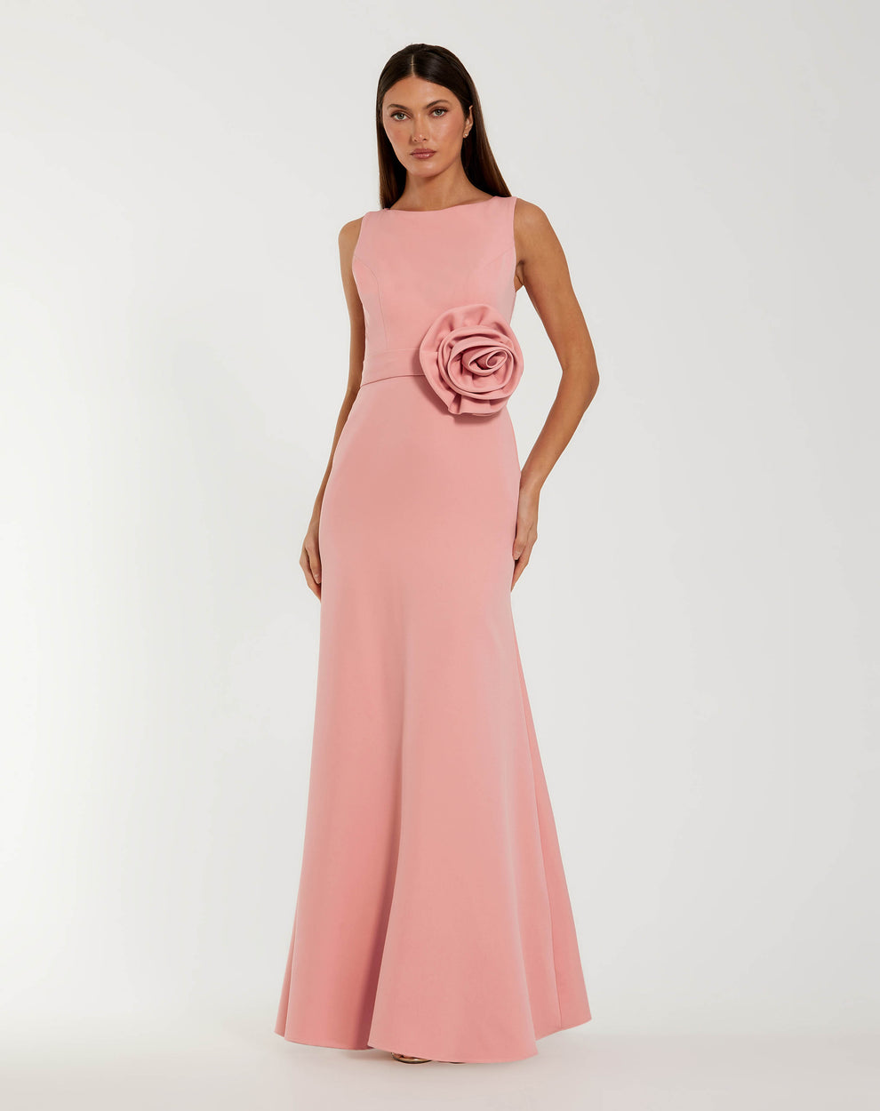 Formal Dresses Long 3D Floral A Line Fitted Formal Dress Mac Duggal 50097 Rose