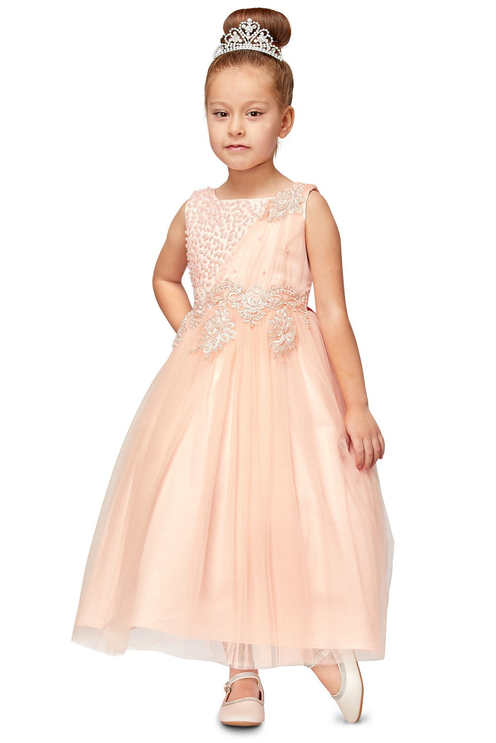 Flower Girl Dresses Tea Length Beaded Flower Girl Dress Blush