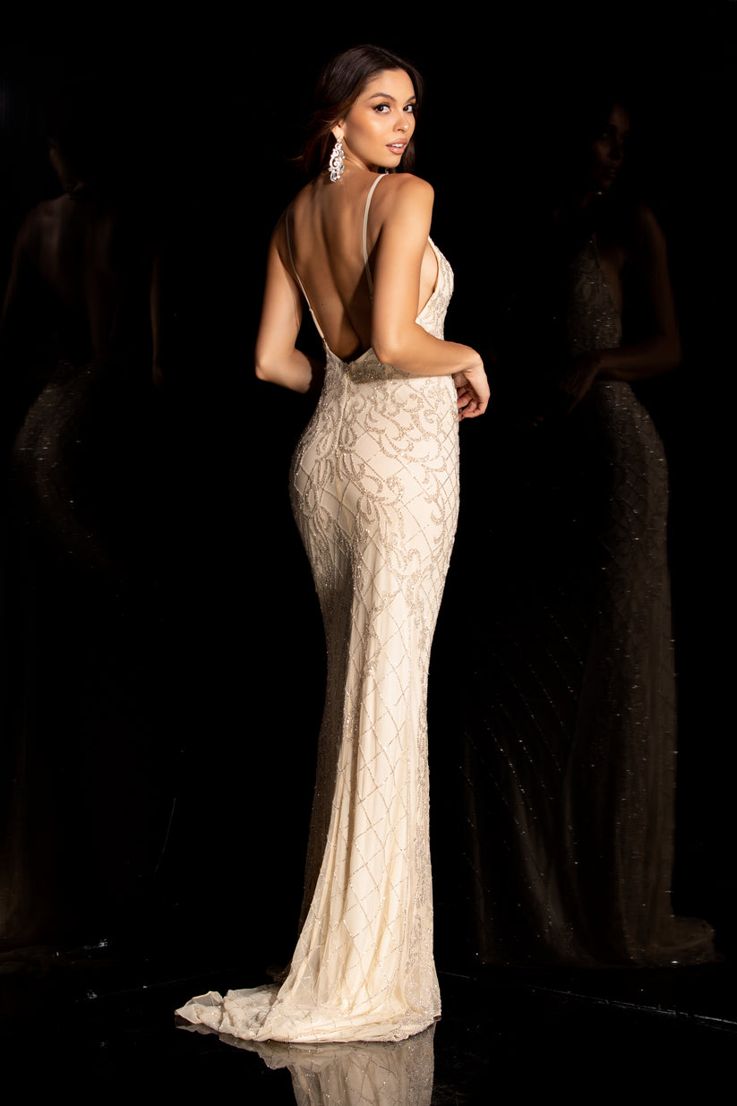Prom Dresses Sequin Formal Long Mermaid Prom Dress Aleta 500 Vanilla