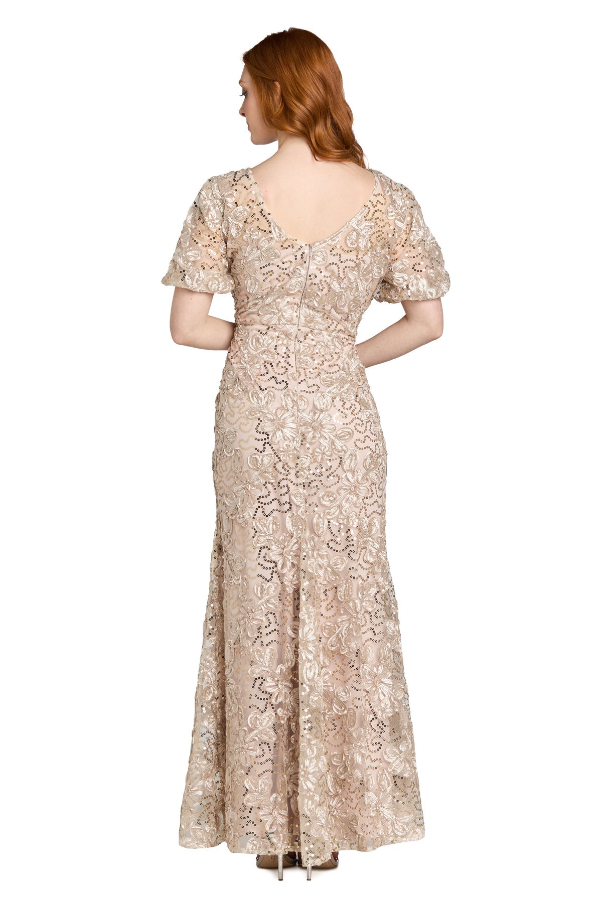 Bateau Long Sequin Lace Mother of the Bride Dress by R&M Richards 5010 in Champagne