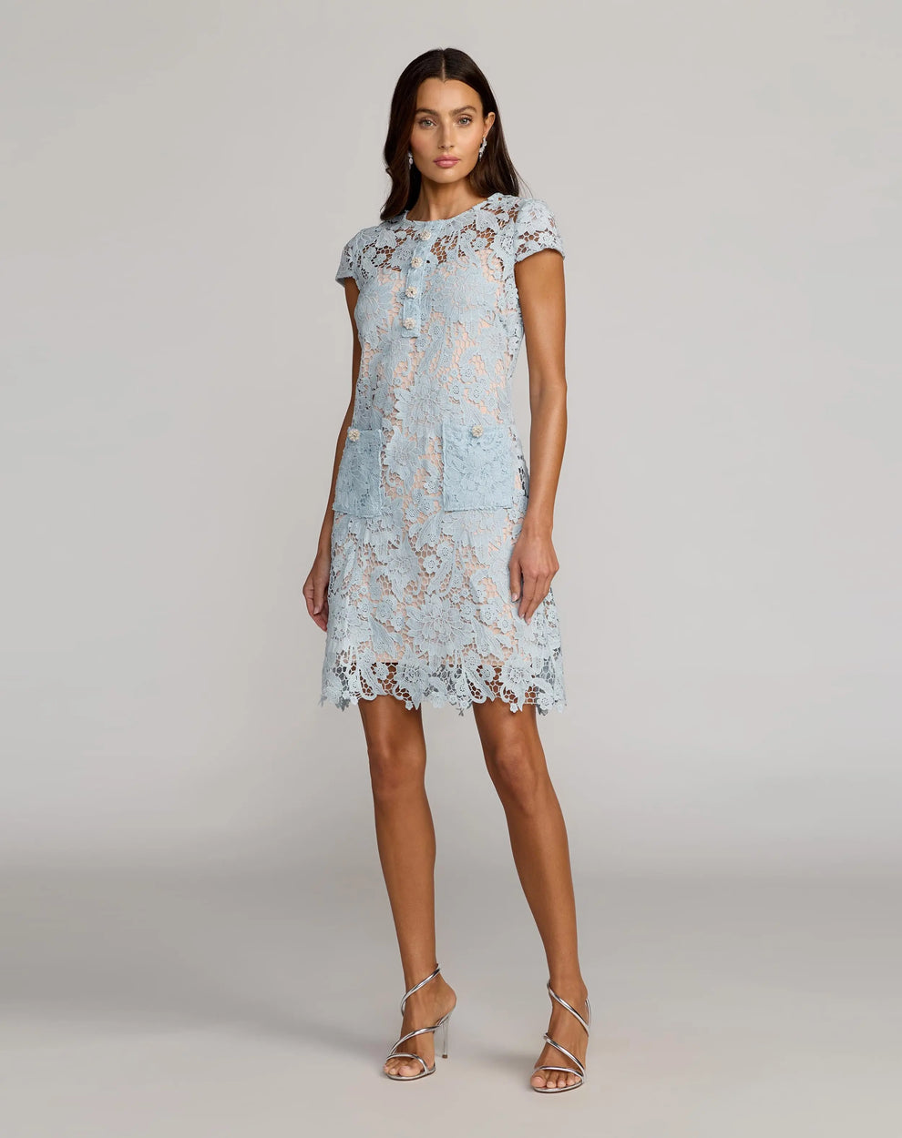 Jewel Neck Knee-Length Lace Cocktail Sheath Column Dress Mac Duggal 50113