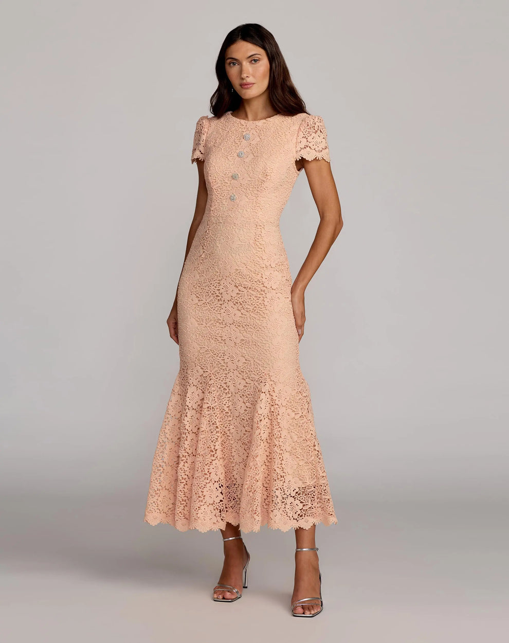 Crew/High-Neck Midi Lace Formal Sheath Mac Duggal 50116