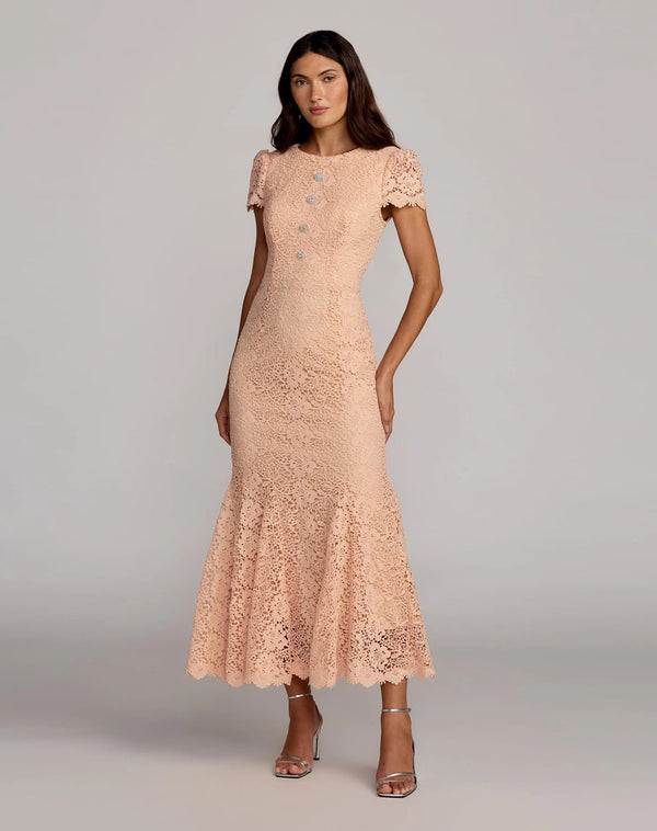 Crew/High-Neck Midi Lace Formal Sheath Mac Duggal 50116