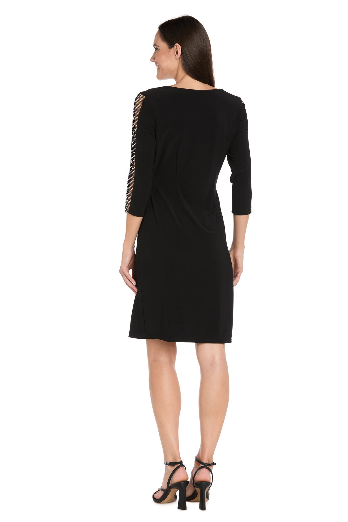 Black R&M Richards 5011 V-Neck Knee-Length Jersey Cocktail Wrap Dress