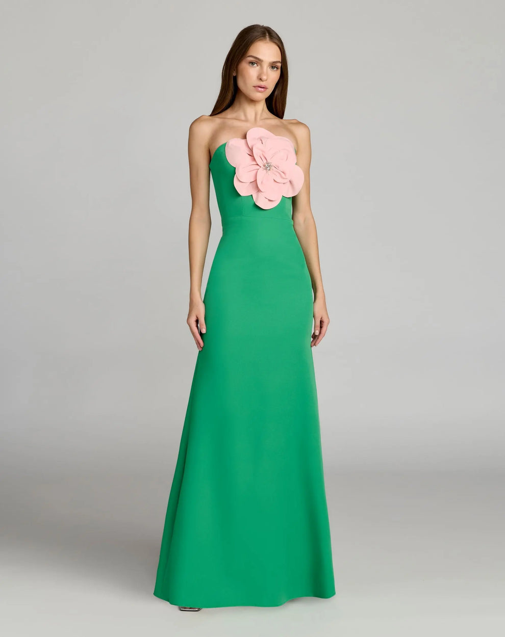 Strapless Long Crepe Prom Dress by Mac Duggal 50122 in Spring Green