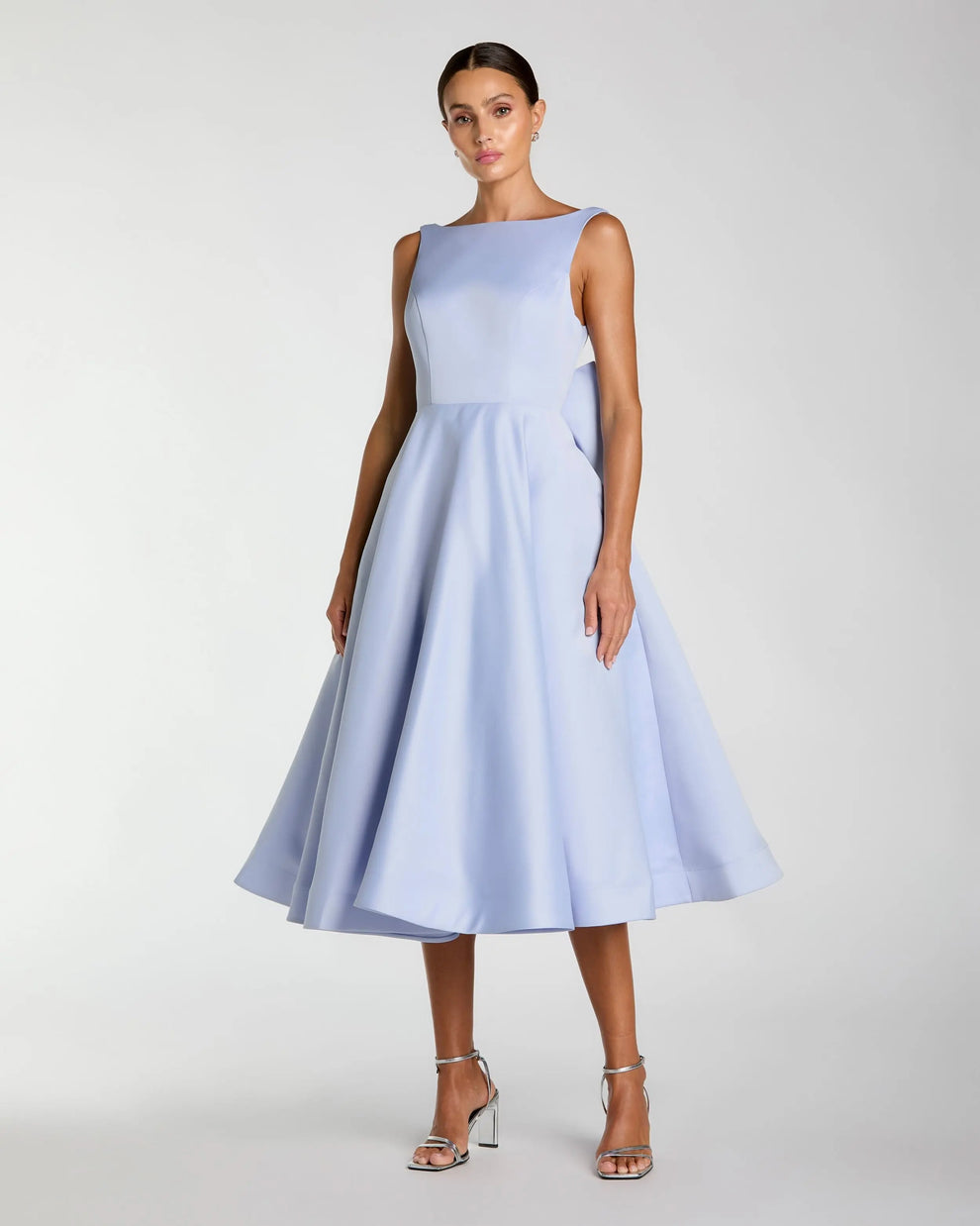 Bateau Tea-Length Mikado Formal Fit & Flare Dress Mac Duggal 50127