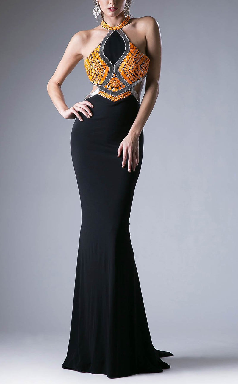 Prom Dresses Long Formal Beaded Evening Fitted Prom Dress Black Orange