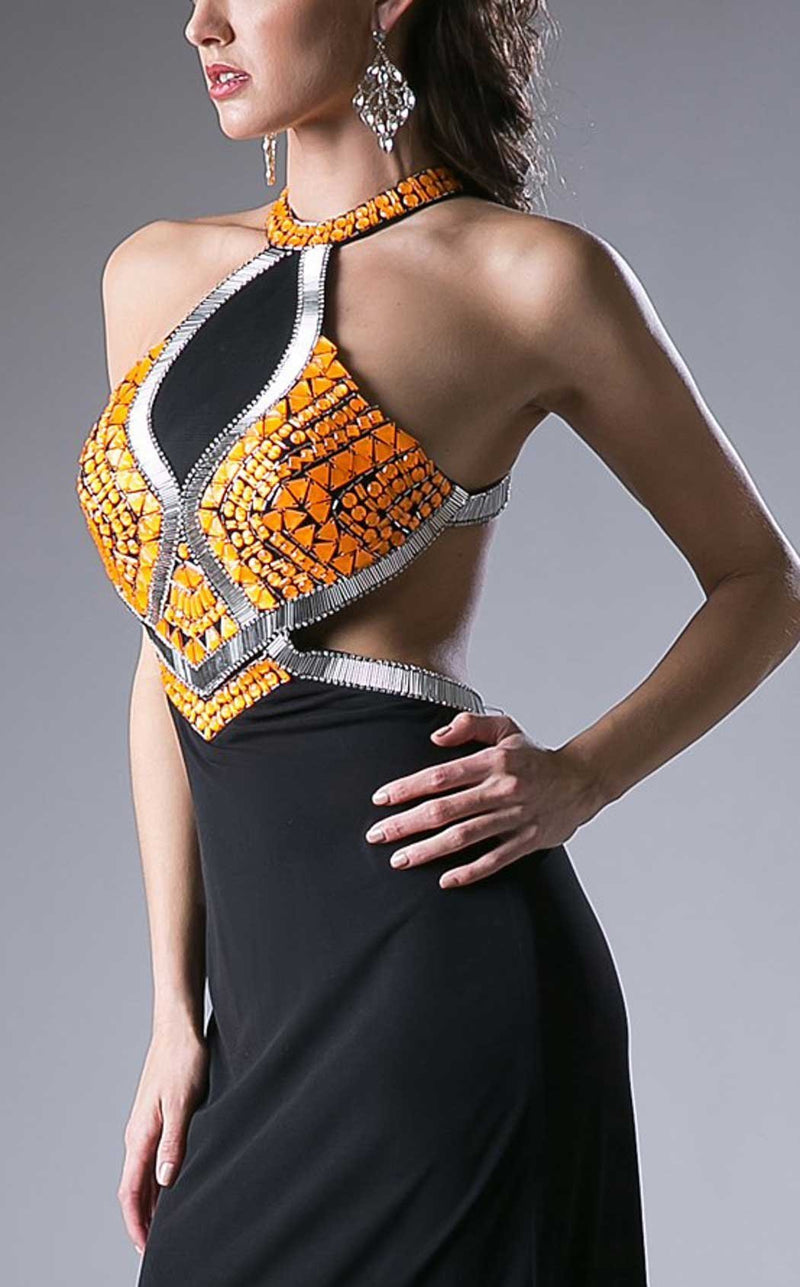 Prom Dresses Long Formal Beaded Evening Fitted Prom Dress Black Orange