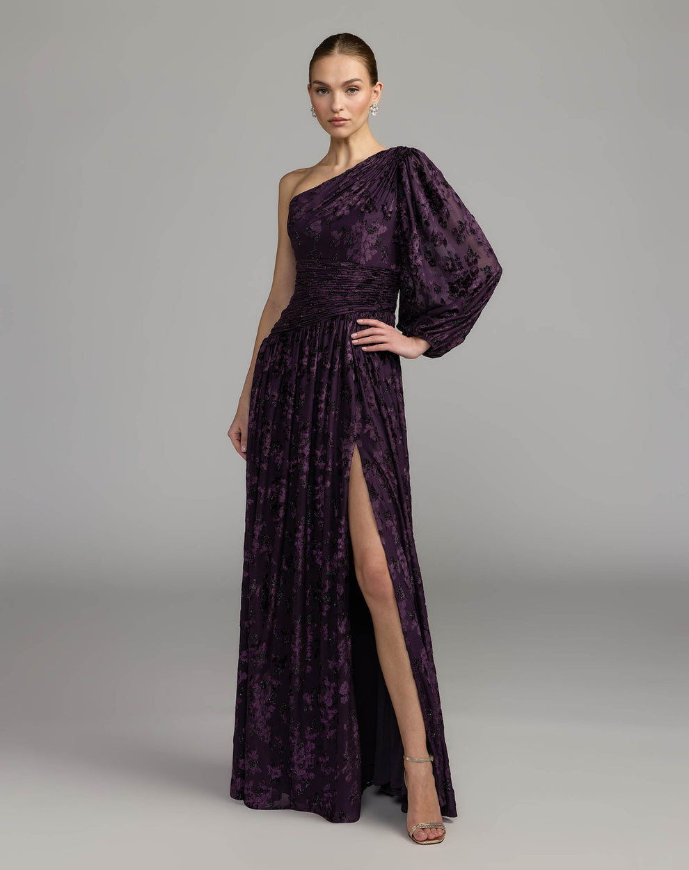 One-Shoulder Floor-Length Velvet Formal Fit & Flare Mac Duggal 50179