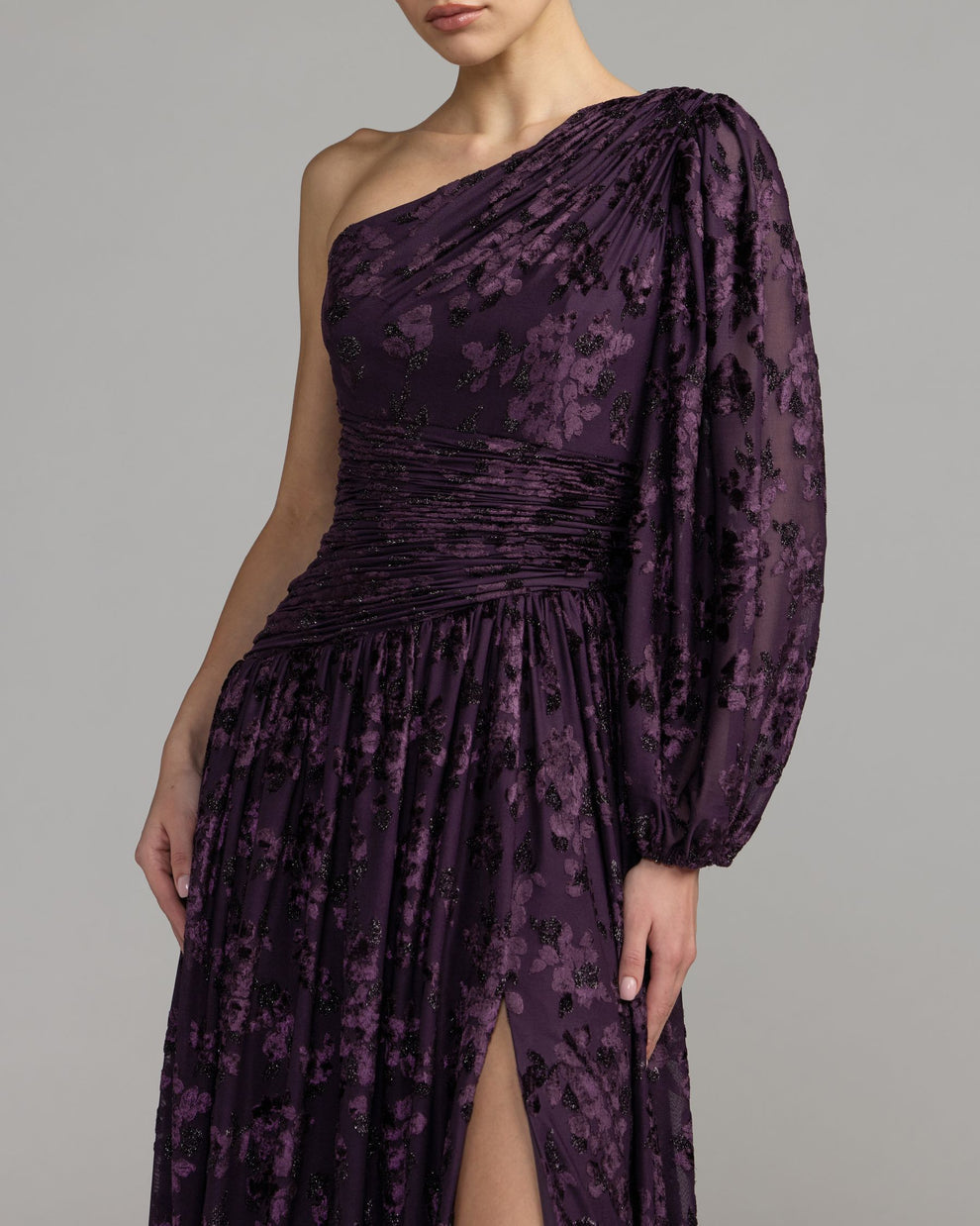 One-Shoulder Floor-Length Velvet Formal Fit & Flare Mac Duggal 50179