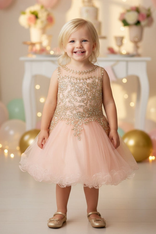 Illusion Knee-Length Tulle Flower Girl Ball Gown Cinderella Couture 5017B
