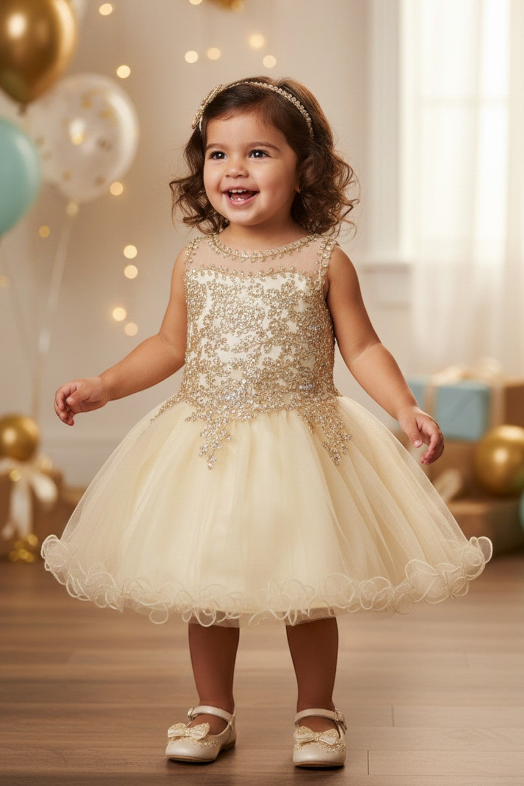 Illusion Knee-Length Tulle Flower Girl Ball Gown Cinderella Couture 5017B