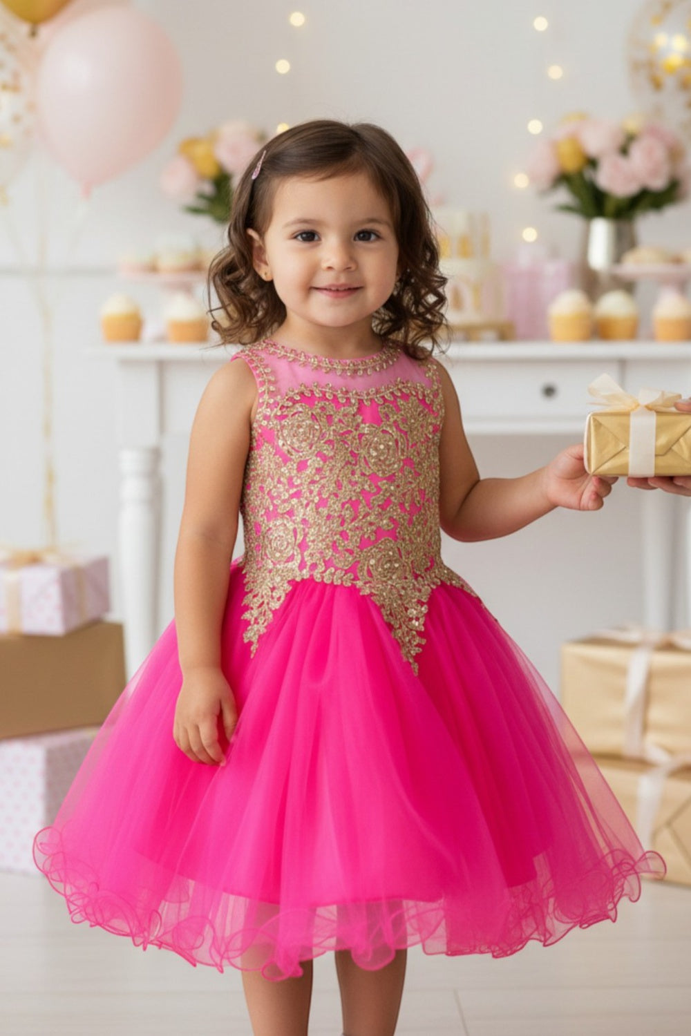 Illusion Knee-Length Tulle Flower Girl Ball Gown Cinderella Couture 5017B