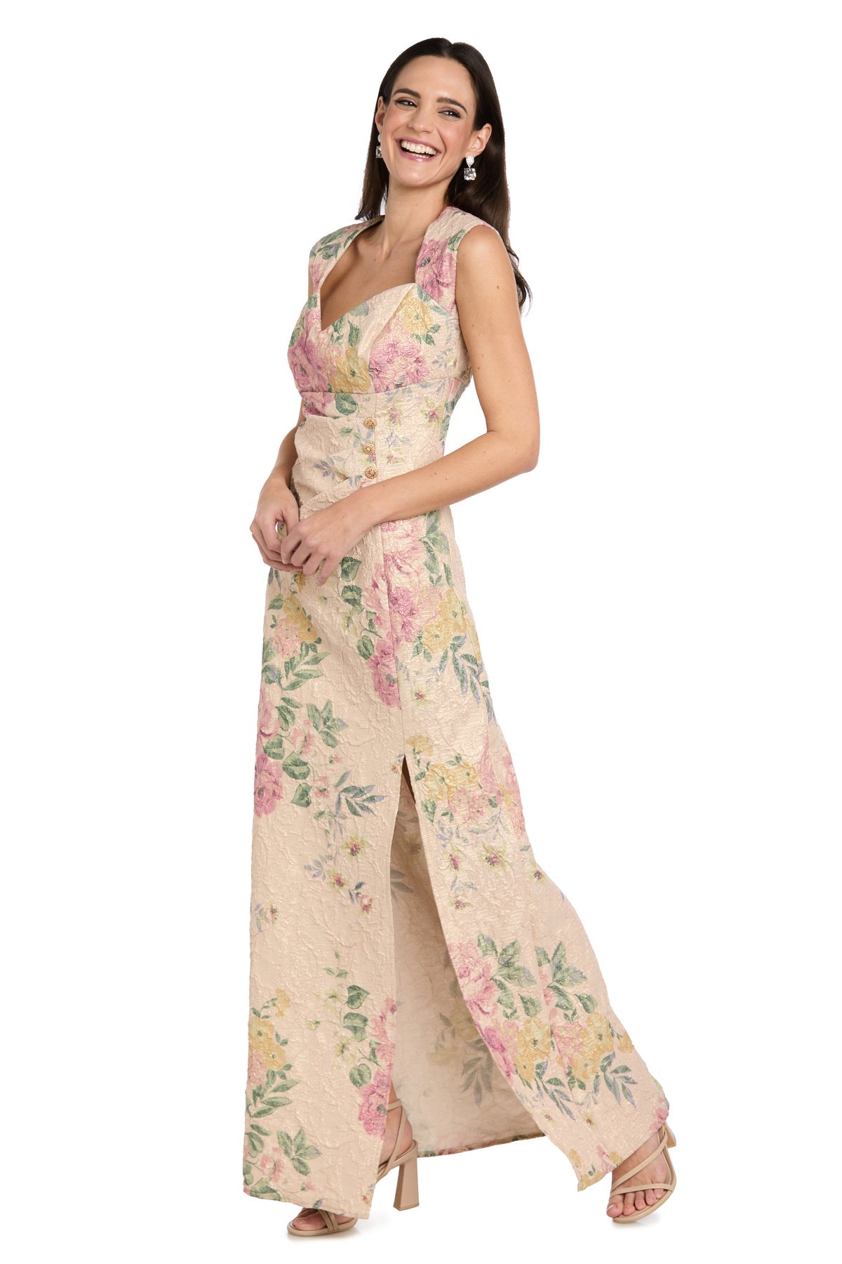 Square Neck Long Floral Formal Dress by R&M Richards 5018 in Antique/Rose