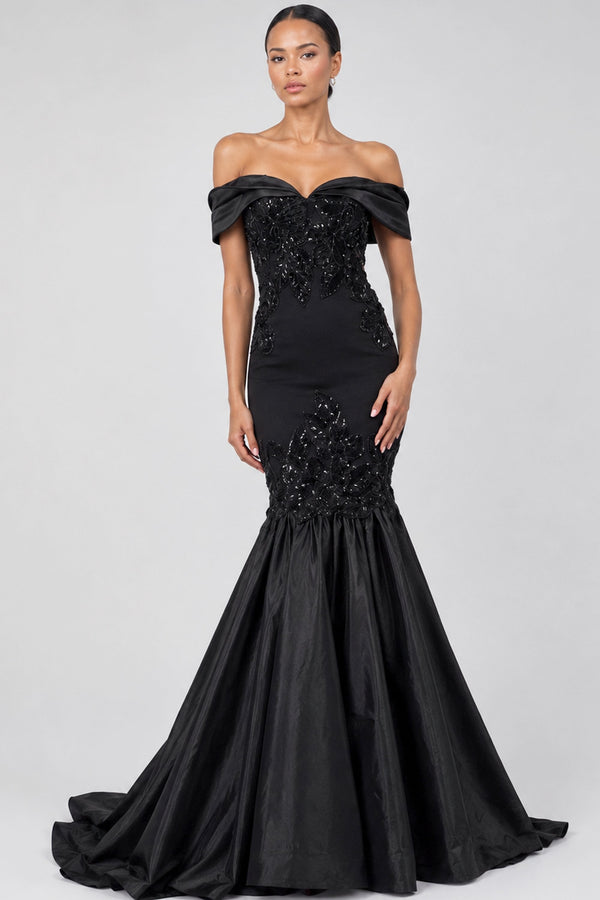 Off-the-Shoulder Floor-Length Satin Prom Dress Mermaid Jovani 50209