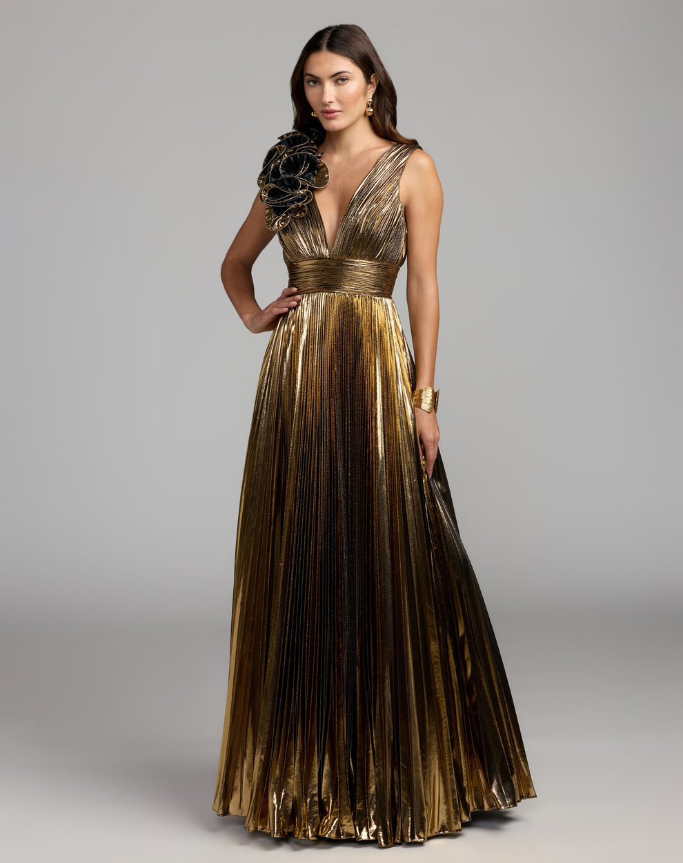 V-Neck Floor-Length Satin Prom A-Line Mac Duggal 50212