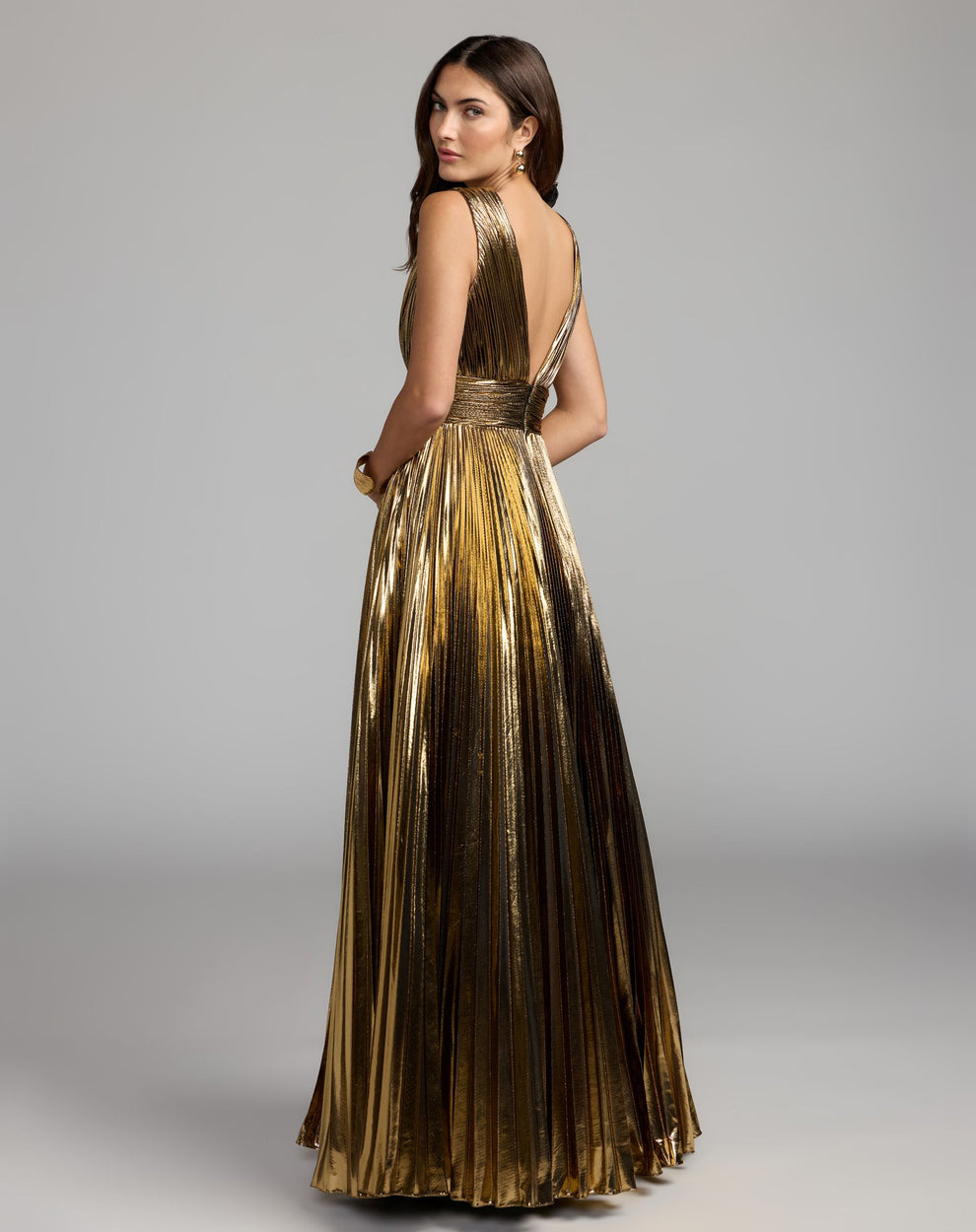 V-Neck Floor-Length Satin Prom A-Line Mac Duggal 50212