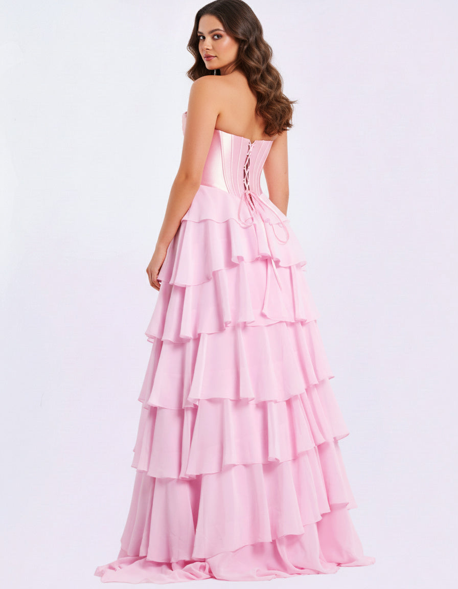 Prom Dresses A Line Ruffle Corset Long Formal Prom Dress Pink