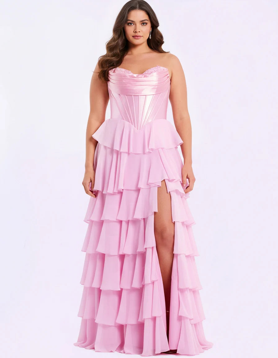 Prom Dresses A Line Ruffle Corset Long Formal Prom Dress Pink