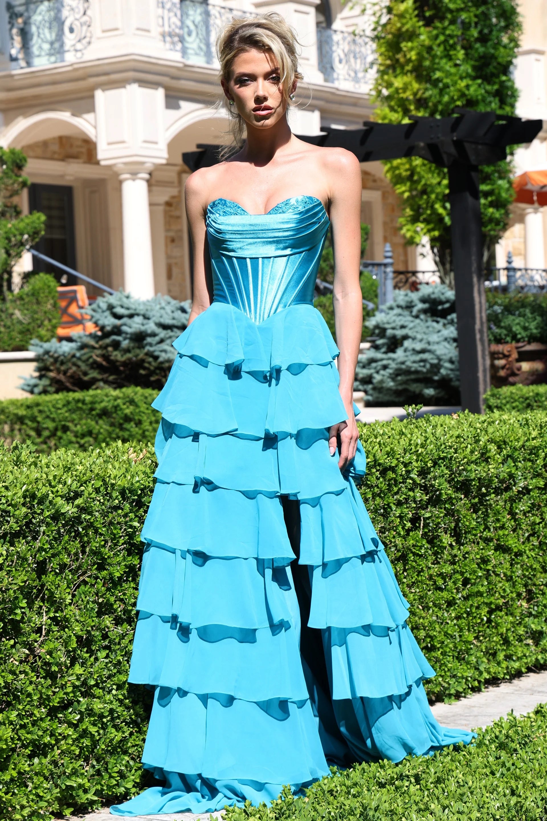 Prom Dresses A Line Ruffle Corset Long Formal Prom Dress Peacock