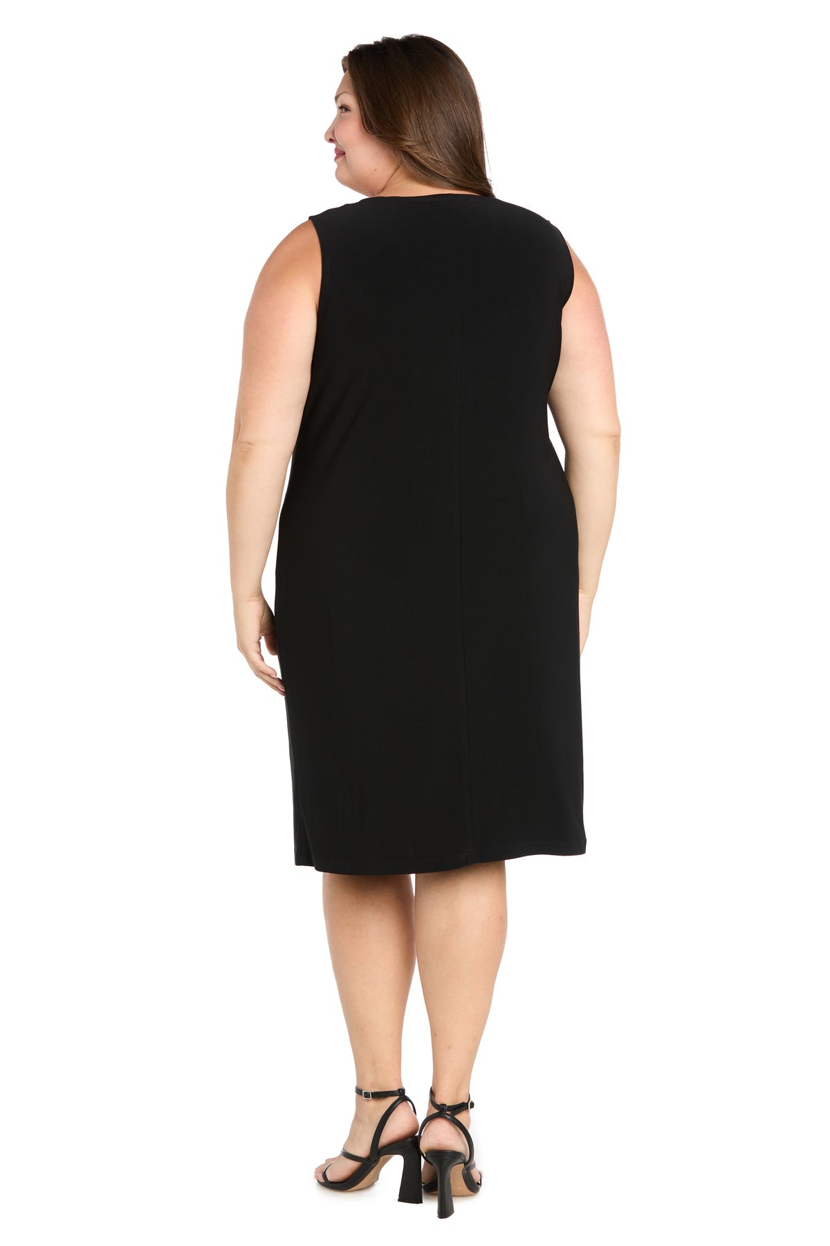 Square Neck Knee Length Jersey Cocktail Dress by R&M Richards 5023W in Black/Silver