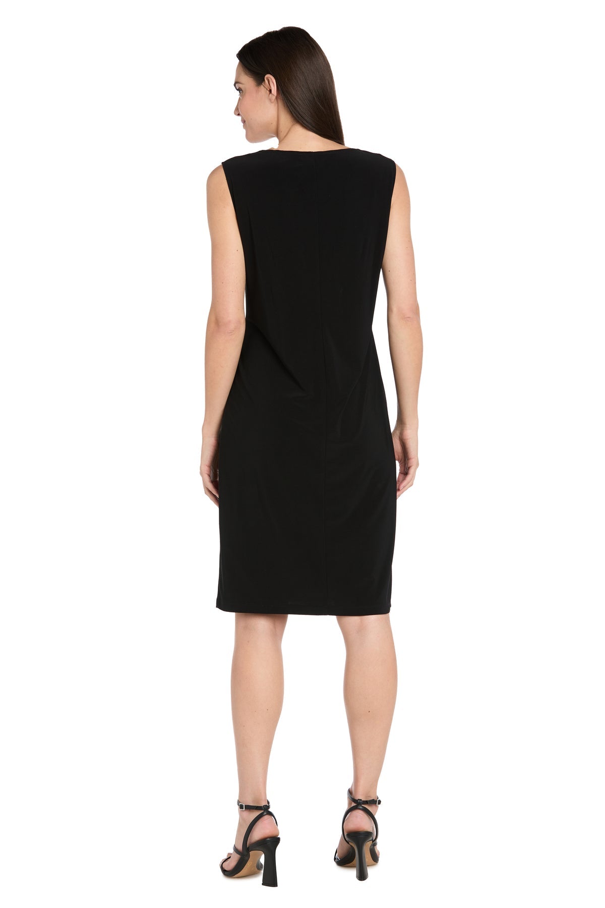 Shawl Collar Knee-Length Jacket Dress by R&M Richards 5023 in Black/Silver