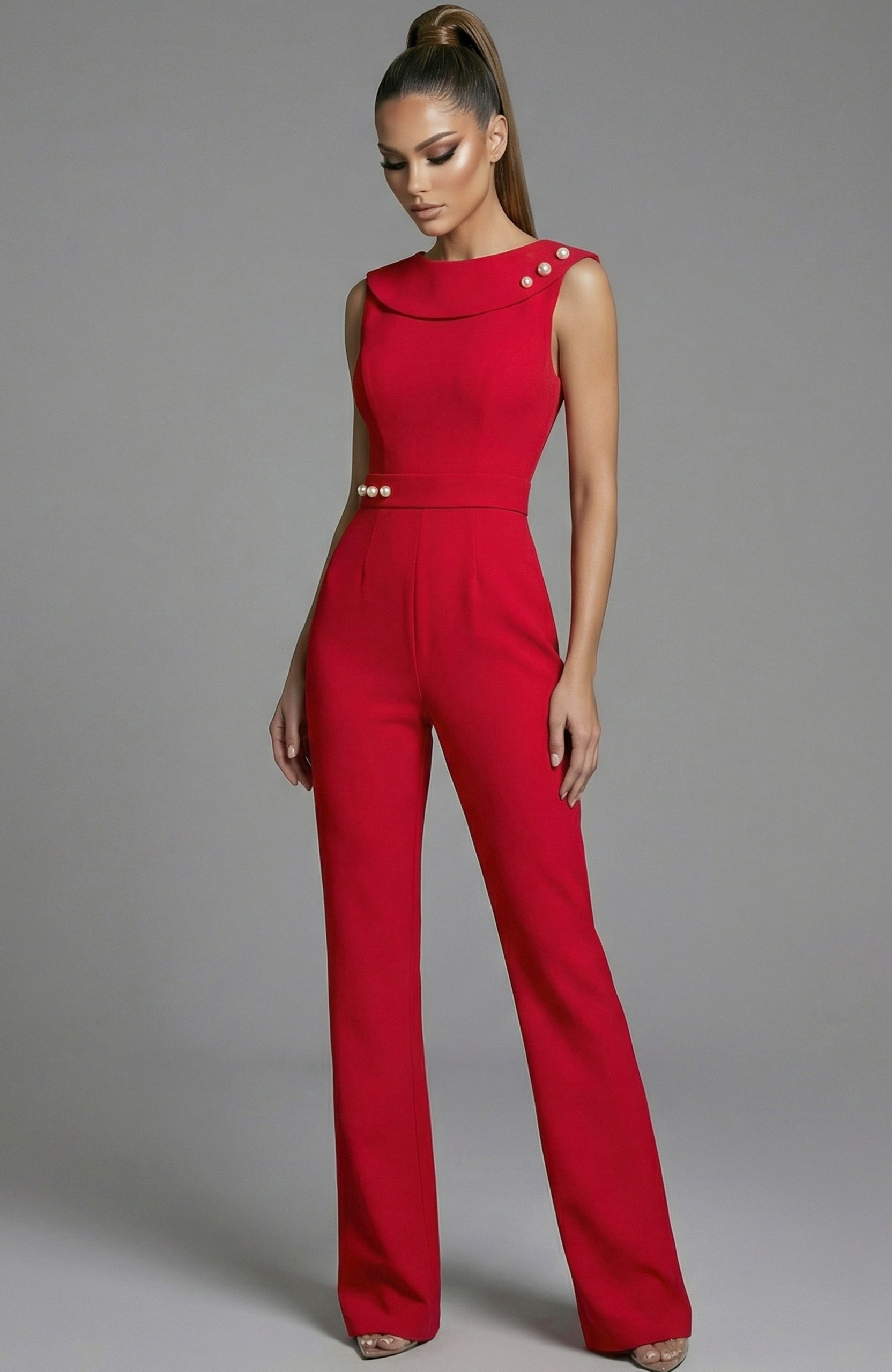 Jumpsuit Metallic Long Formal Jumpsuit Jovani 50299 Red