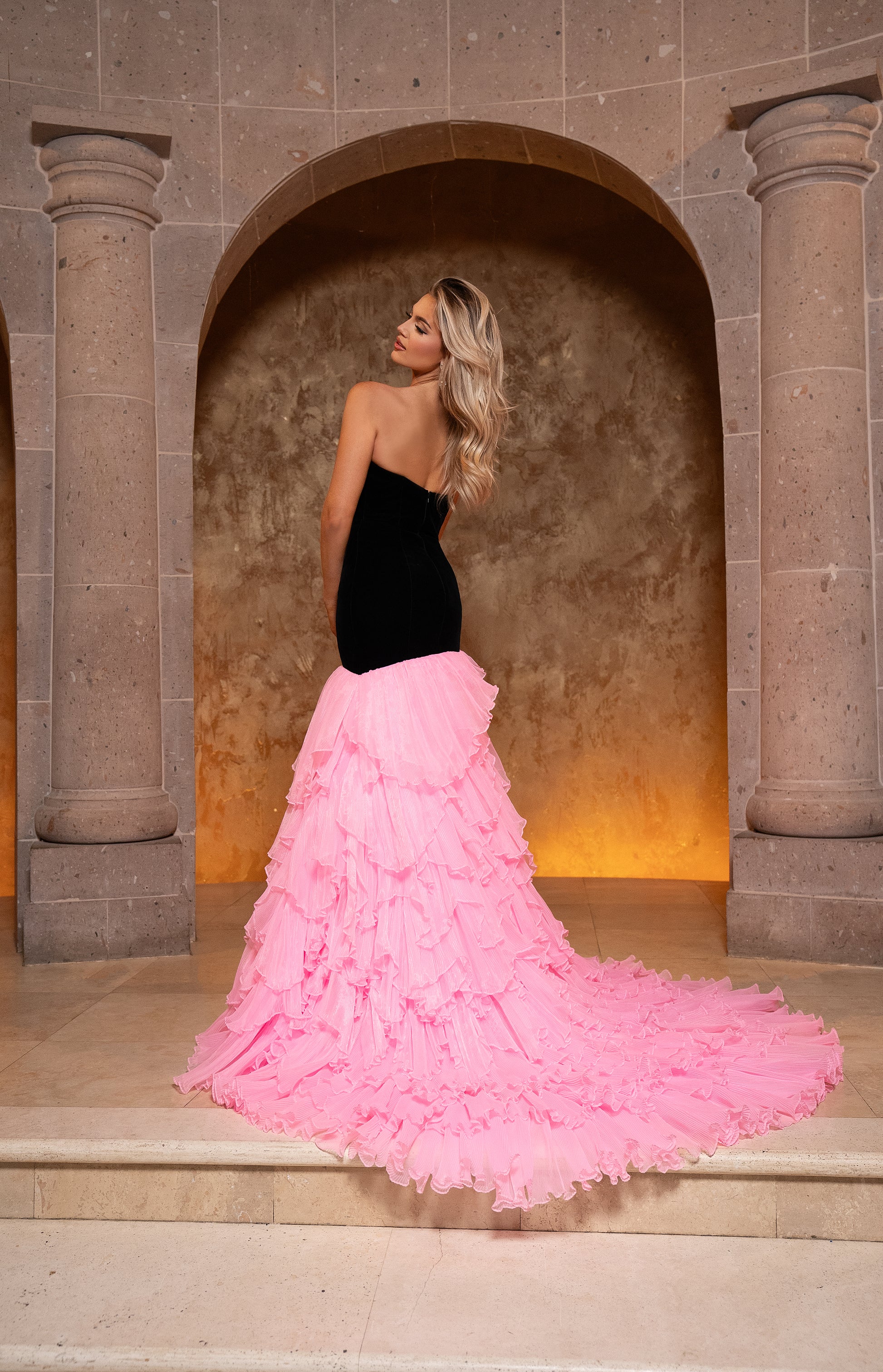 Rachel Allan 50359 Long Formal Velvet Tiered Mermaid Prom Dress