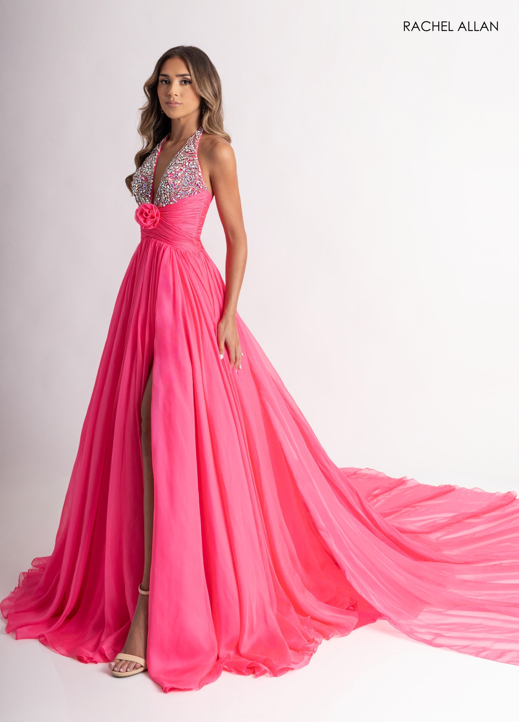 Prom Dresses Long Formal Beaded A Line Prom Dress Hot Pink