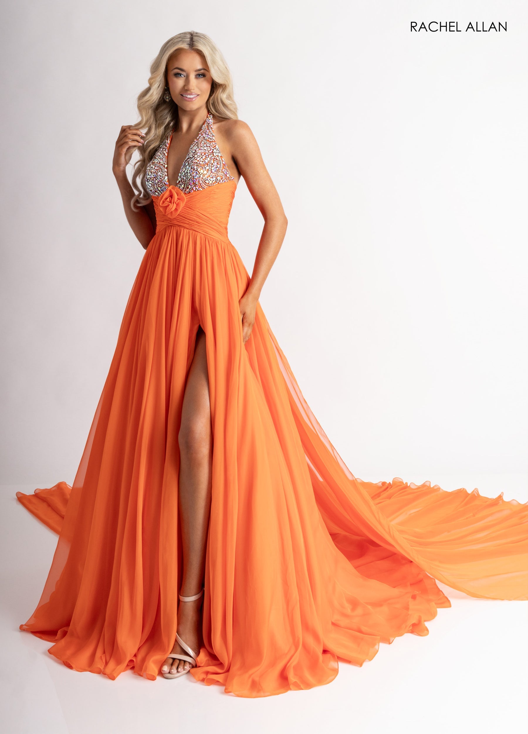 Prom Dresses Long Formal Beaded A Line Prom Dress Tangerine