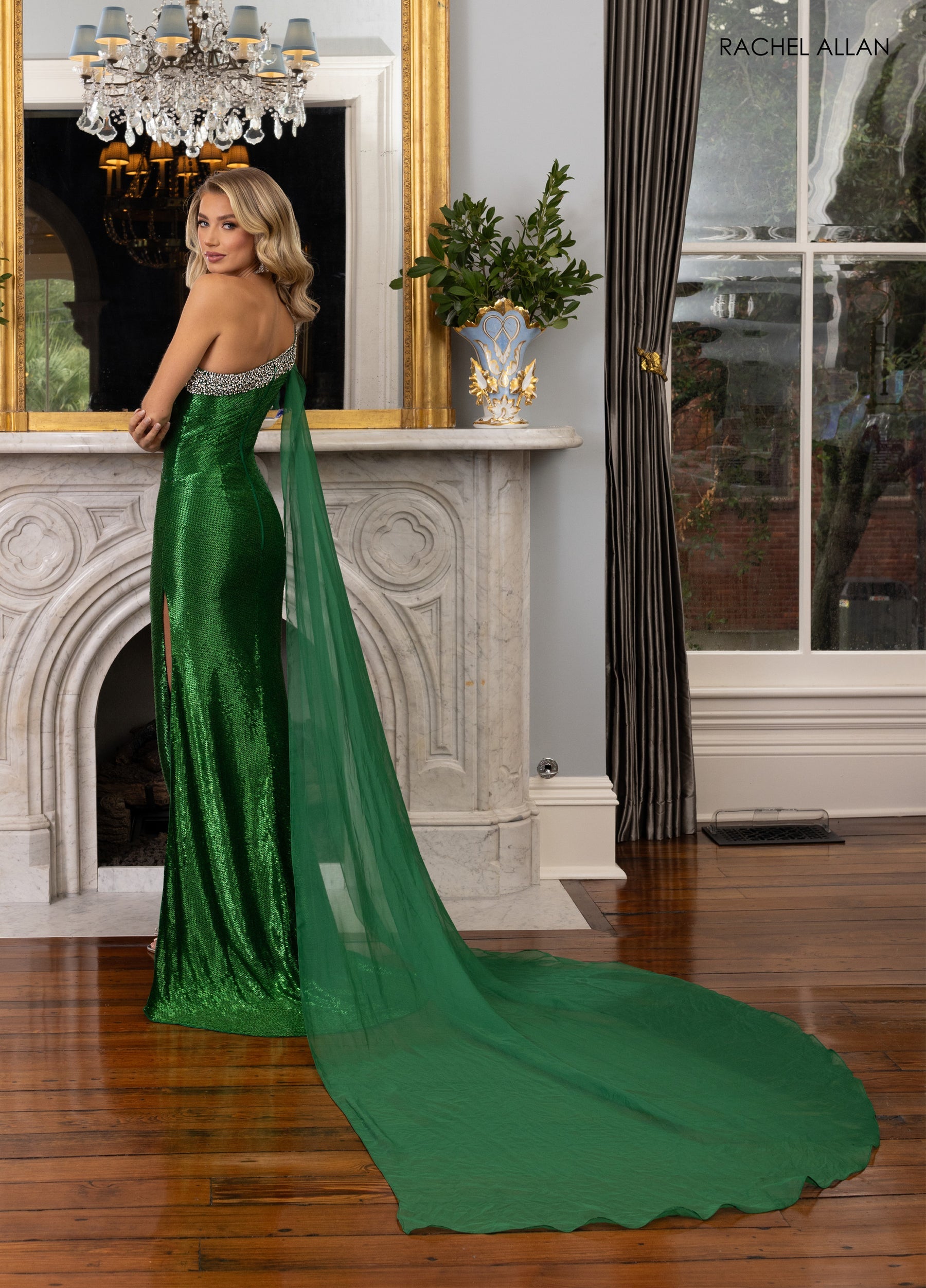 Prom Dresses Beaded Slit Long Formal Prom Dress Emerald