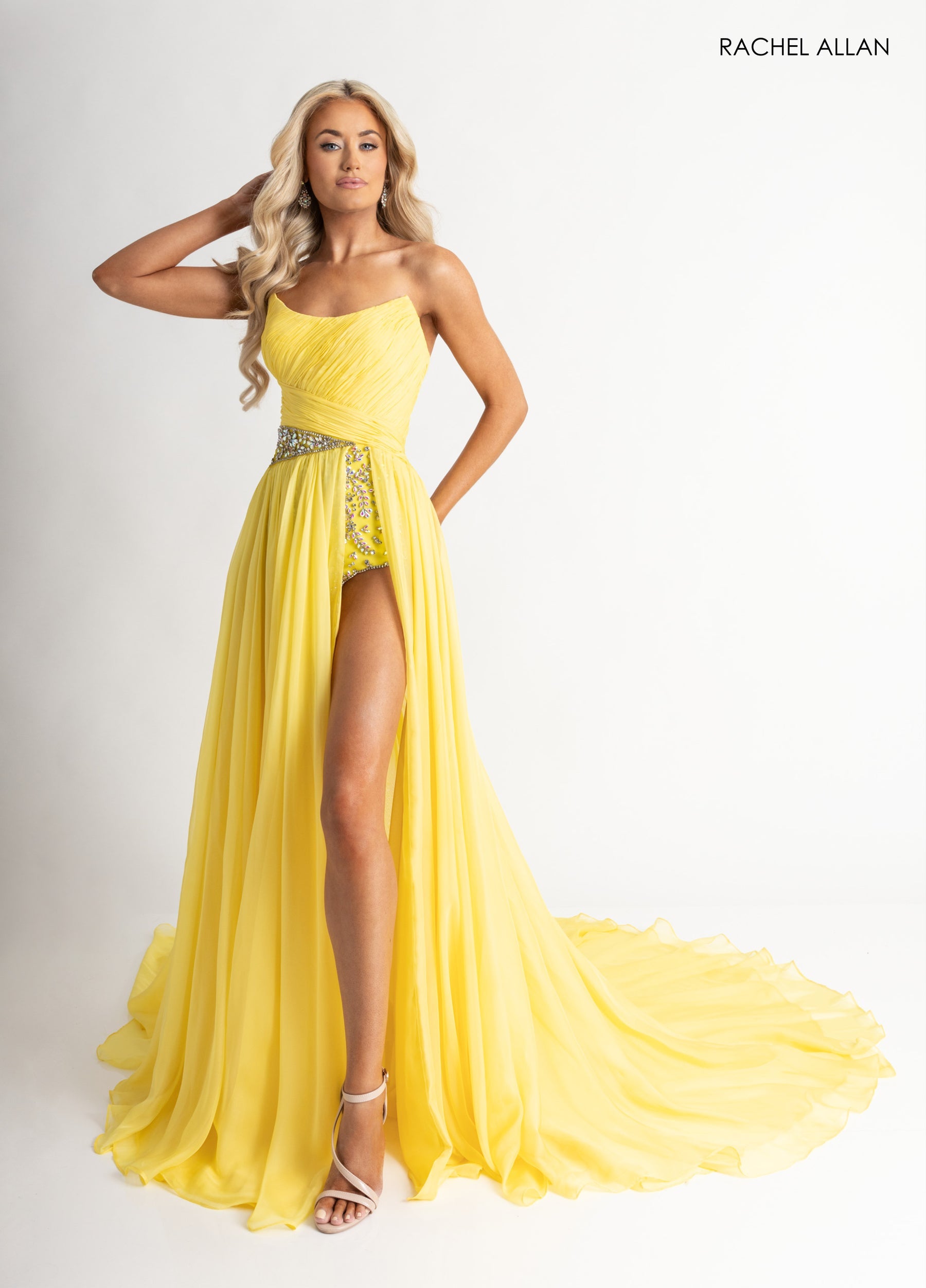 Prom Dresses Long Beaded A Line Prom Dress Yellow
